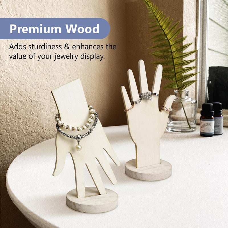 MOOCA 6 Pcs Real Wooden Hand Form Jewelry Display Set, 2 Way Design for Wall Hanging or Standalone Mannequin Finger Hand Display, Premium Real Wood Sturdy Base, Wash White Color - Image 5